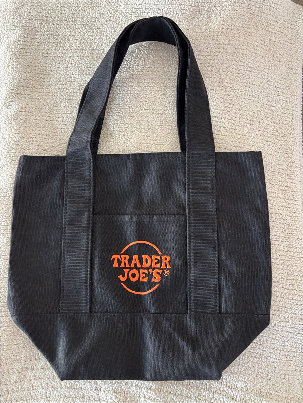 Trader Joe's Black Canvas Tote with Orange Logo NWOT